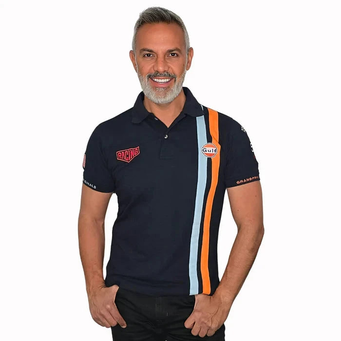 GrandPrix Originals Men's Gulf Roadmaster Polo - White/Gulf Blue/Navy – Image 2